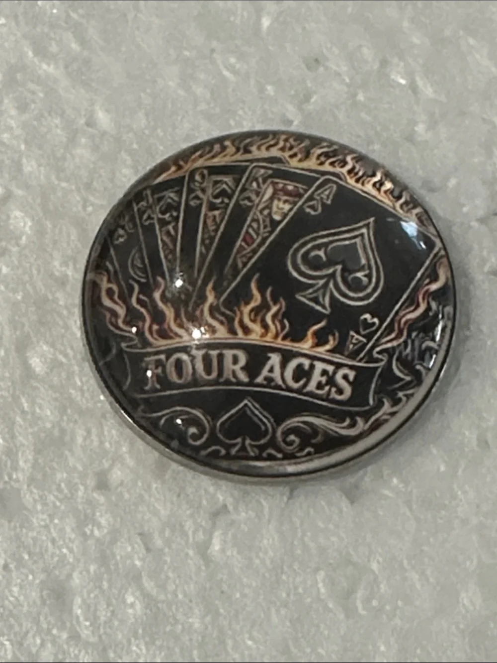 Four Aces Poker Chip Button Pin - Black and Gold